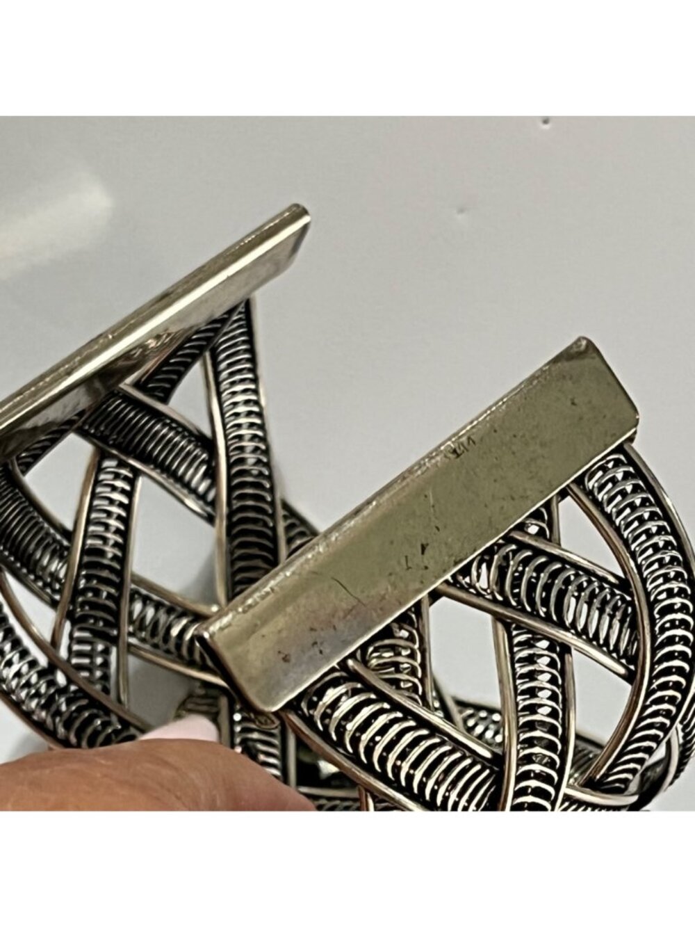 Vintage Silver Tone Cuff Bracelet With Turquoise Stone Floral & Butterfly - Picture 9 of 10
